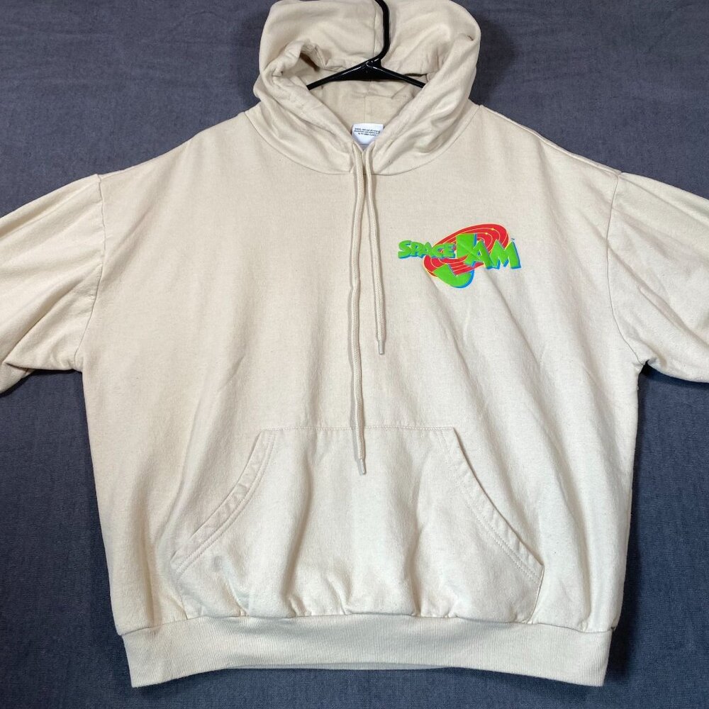 Space Jam Beige Hoodie Front & Back Graphics Large Size Cotton/Poly Blend Unisex